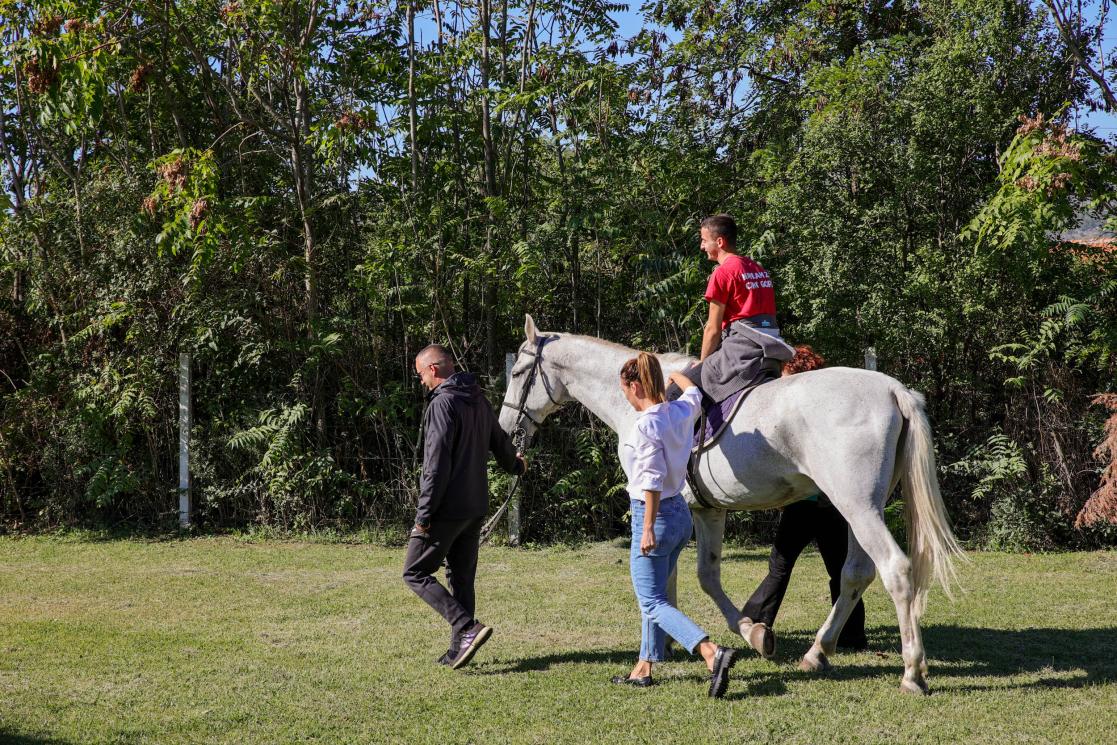 A child riding a horse