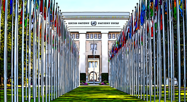 UN Palais Geneva cartoon