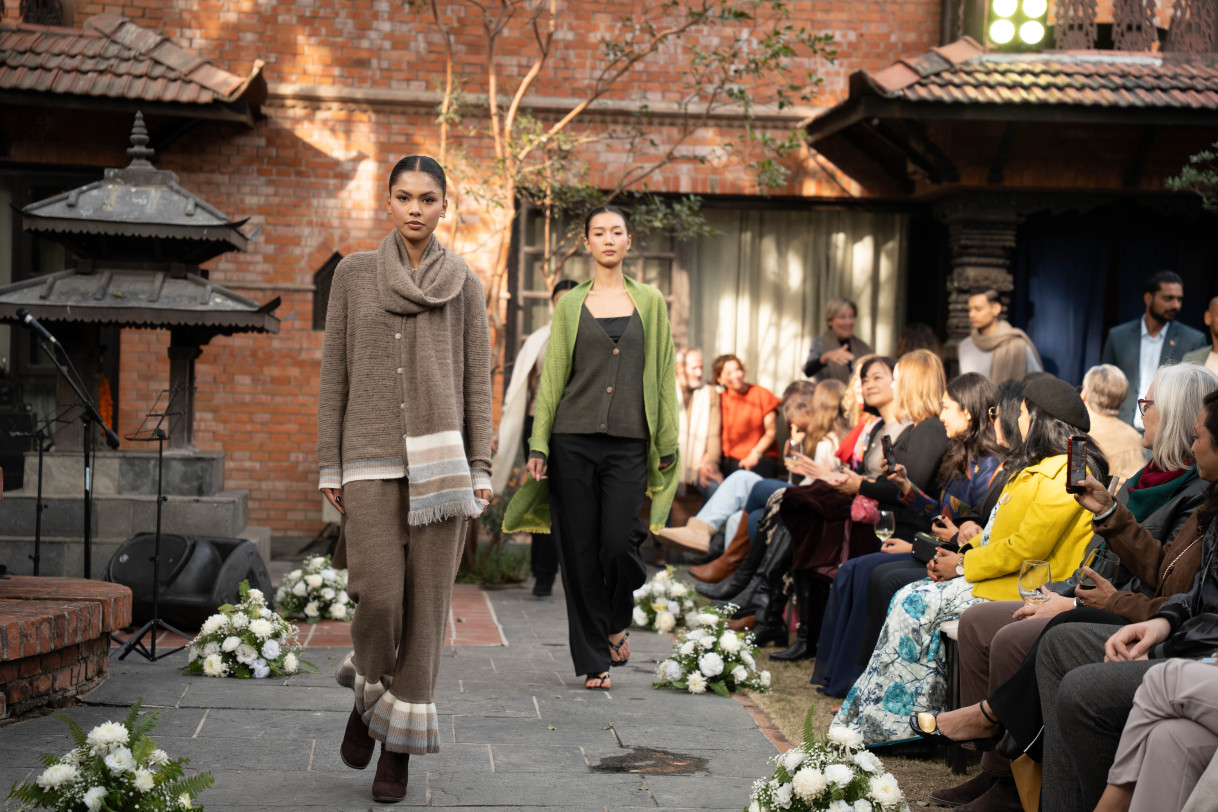 Models walk the runway in pashmina.