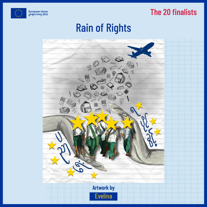 A blue-colour airplane dropping books and stationaries to the students