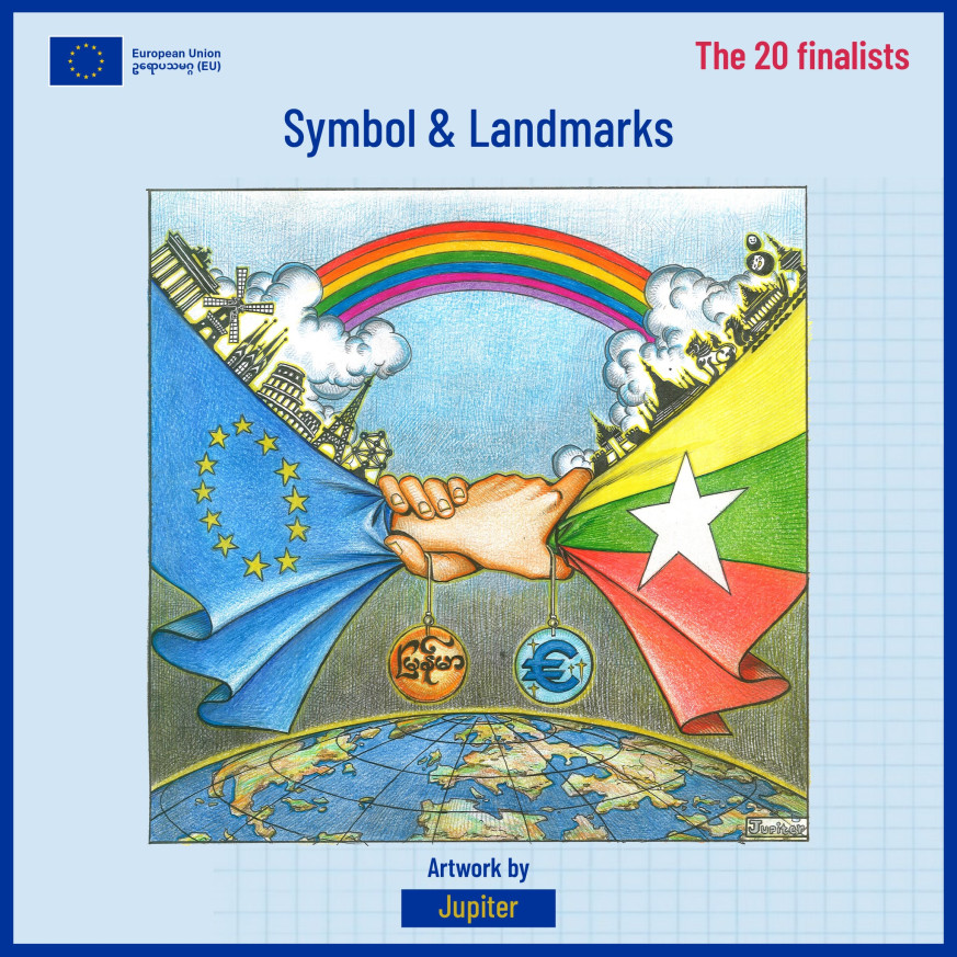 Handshake between EU and Myanmar flags