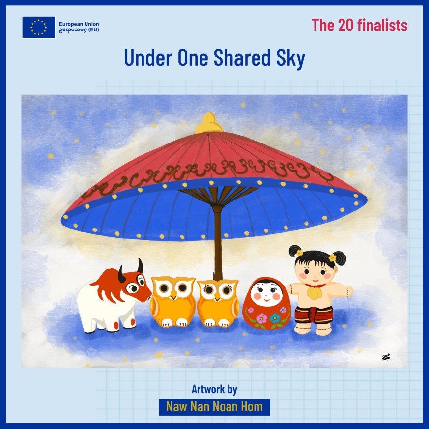 Burmese papier mache toys under a Hti umbrella