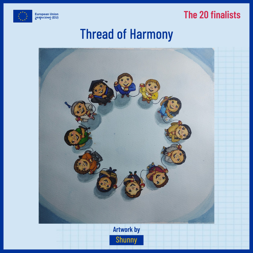 Drawing of 12 figures of people in a circle