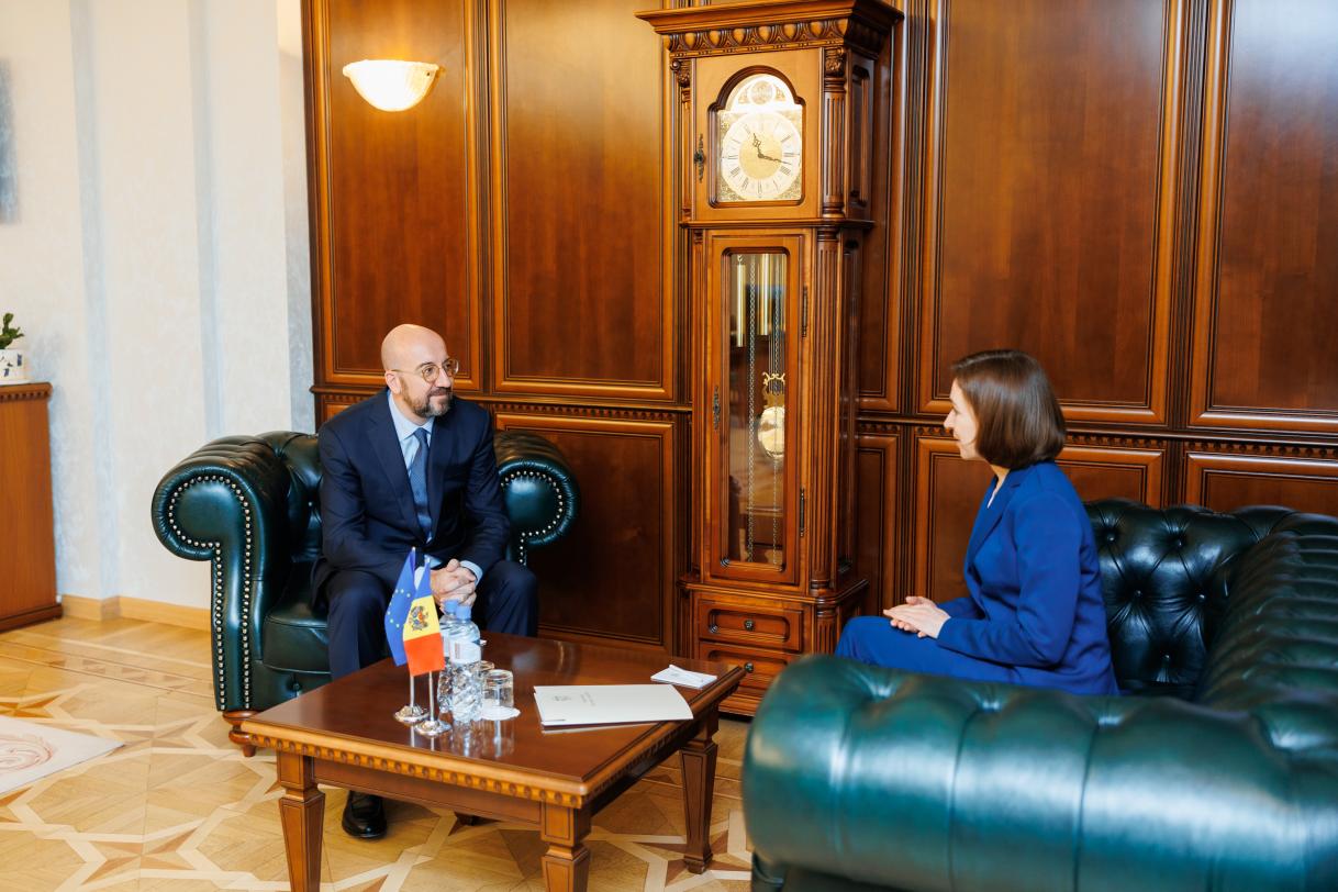 President of the European Council, Charles Michel, with President of the Republic of Moldova, Maia Sandu