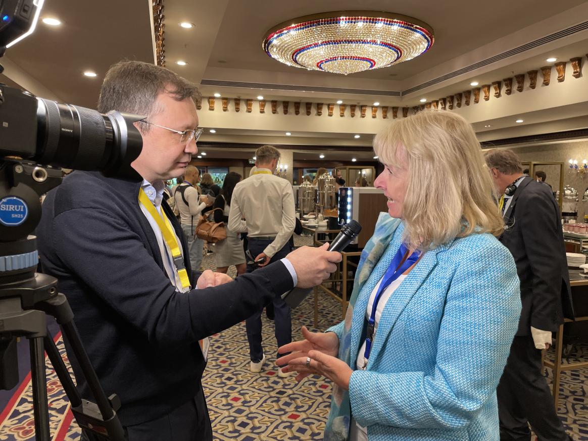Ambassador Hakala during an interview at the conference 