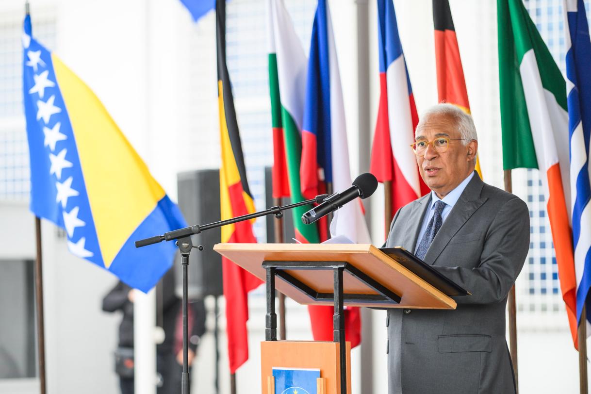 The President of the European Council, António Costa address to EUFOR troops in Sarajevo
