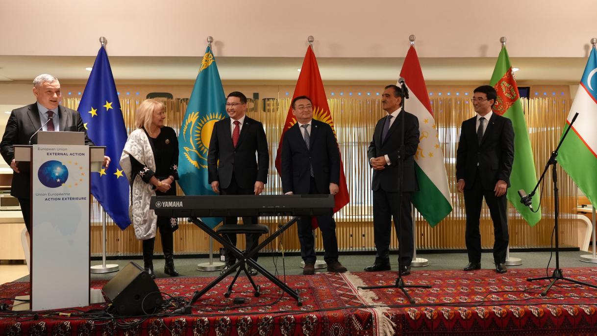 Ambassador gives a speech, wider picture in which all ambassadors appear