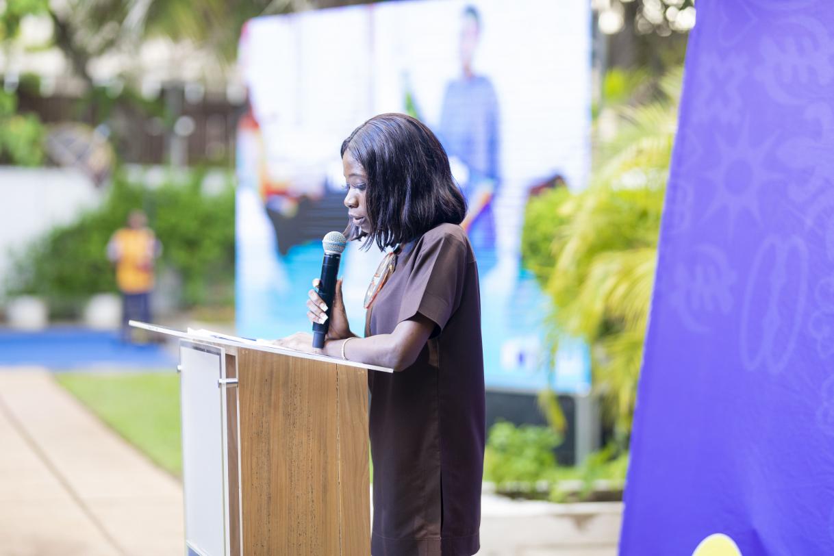 The MC for the event, Anthonette Ama Boakye, an Erasmus Mundus Alumni, performing her duty.