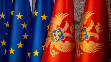 Flag of EU and flag of Montenegro