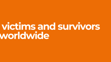 Web banner against orange background for campaign page in support for victims of violence 