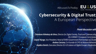 Stock image of a globe with connecting nodes, followed by event information.