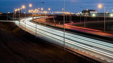 Night View of Busy Freeway in Wrocław, Poland