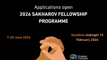Visual with title> Applications open - 2026 SAKHAROV FELLOWSHIP PROGRAMME