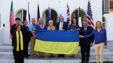 EU staff in Namibia with Ukraine flag