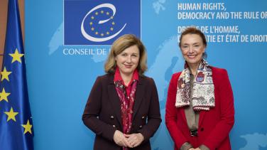 The European Commission Vice-President for Values and Transparency Věra Jourová and the Secretary-General of the Council of Europe Marija Pejčinović Buric