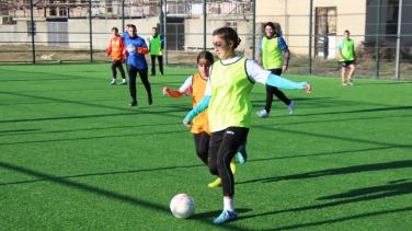 EUMM women monitors played football match with Kvakhvreli public school kids within 16 Days Campaign