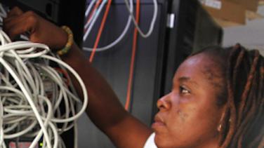 Woman working with cables