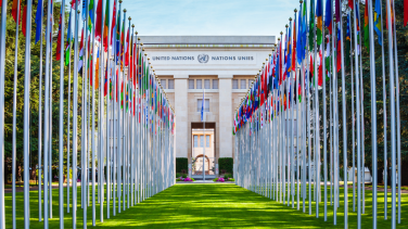 UN Geneva building world flags