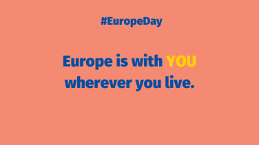 "Europe is with you wherever you are" on an orange background