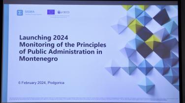 visual for the event with text on it saying: Launching 2024 Monitoring of the Principles of Public Administration in Montenegro