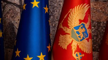 Flag of EU and flag of Montenegro