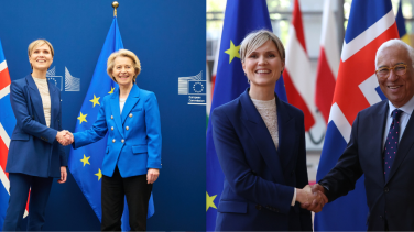 Two pictures with Icelandic PM shaking hands with Ursula von der Leyen and Antonio Costa