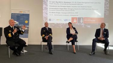 Plenary session: Rear Admiral Jürgen Ehle, left, joined by Vice Admiral Jan-Christian Kaack, Germany’s Chief of Naval Staff (second on the left)