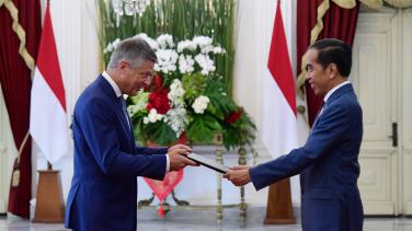 EU Ambassador Denis Caibi presents credentials to the President of Indonesia