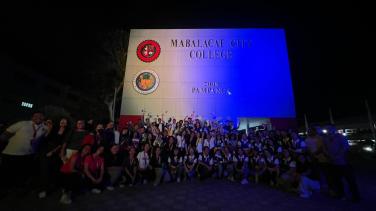 Mabalacat College buidling lit with EU colors