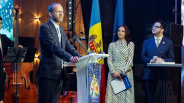 EU Ambassador Janis Mazeiks delivering speech