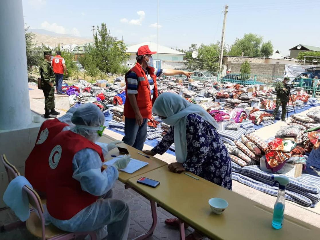 People receiving humanitarian help