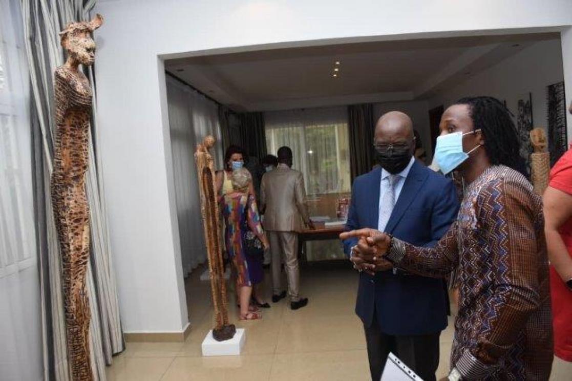 Visitors at an exhibition