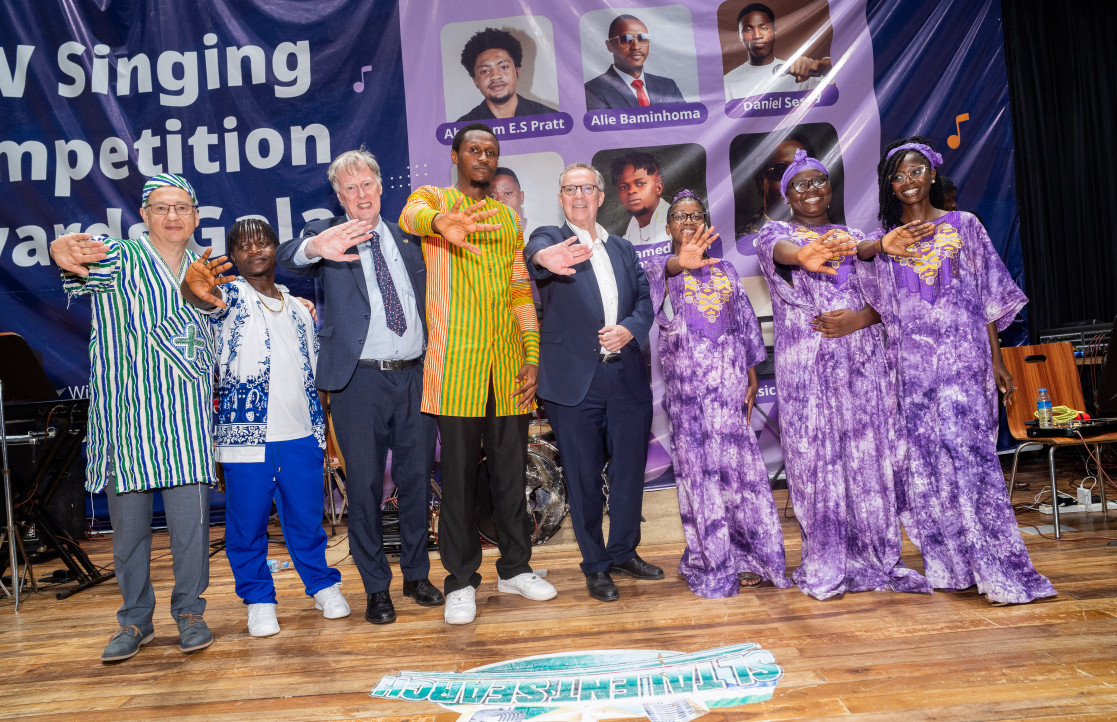 The three winners with Ambassadors of EU, Ireland and  France Charge in Sierra Leone .jpg