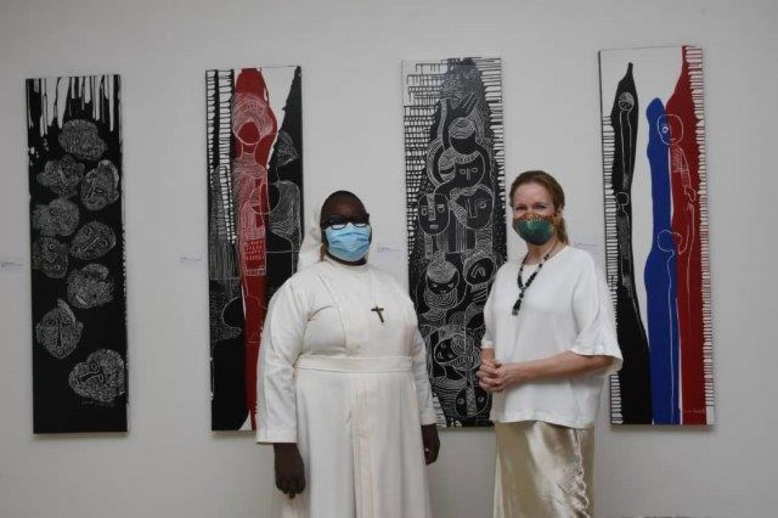 Visitors at an exhibition