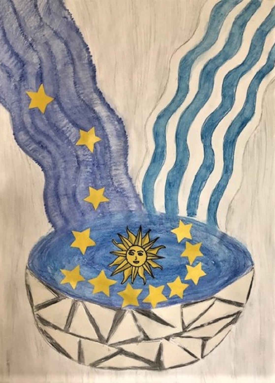 A drawing of two flags