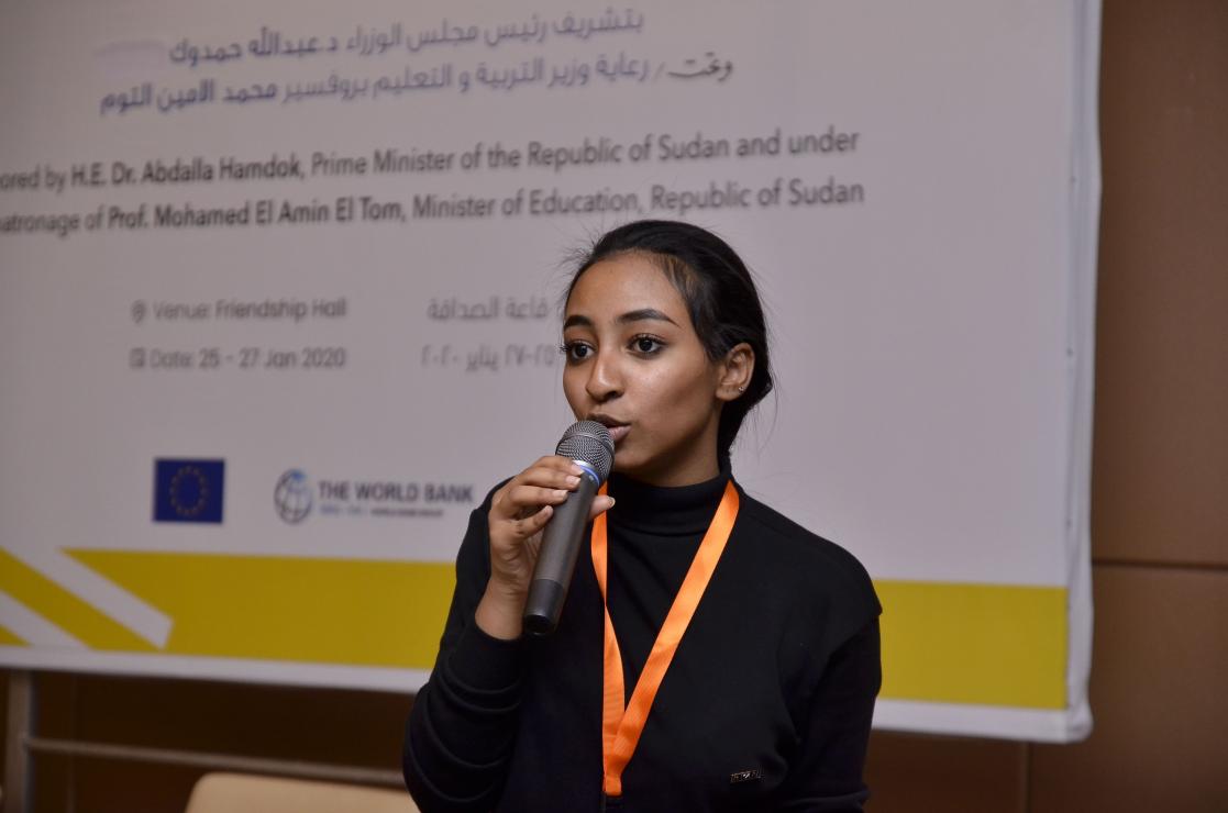 Woman talking during a conference