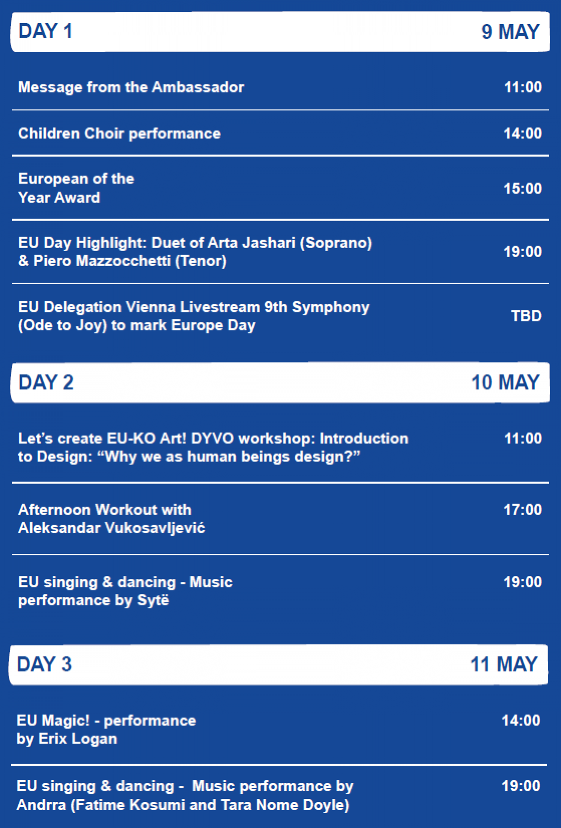 Event agenda