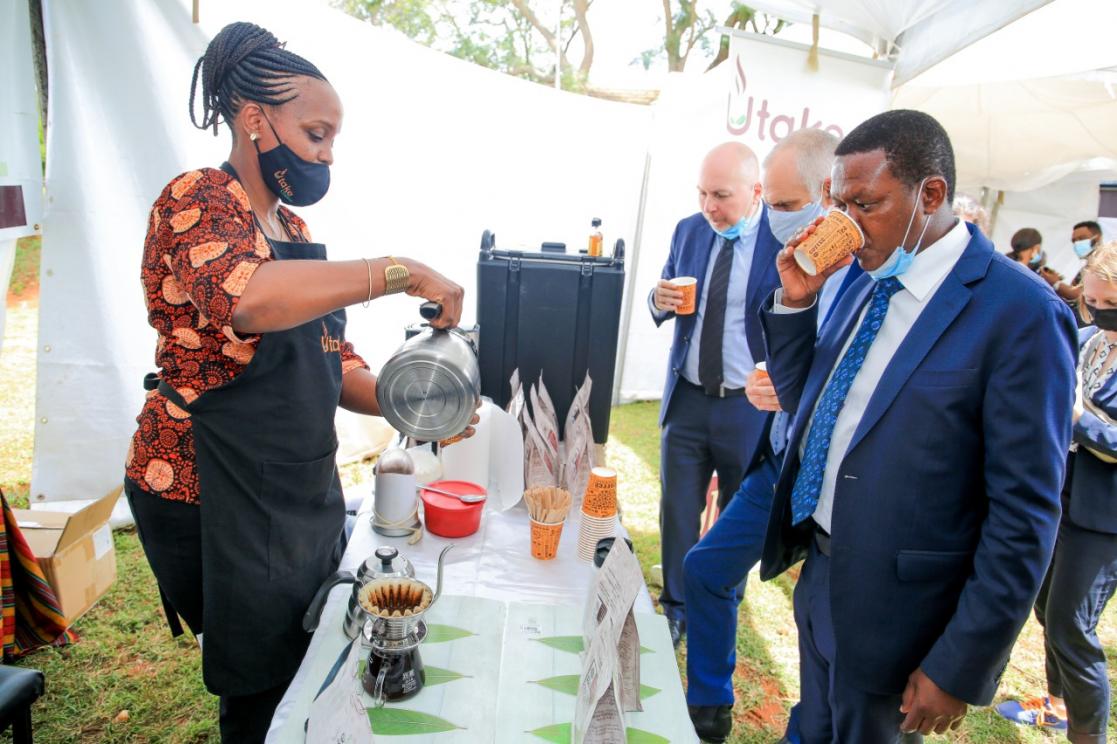 Men visiting a street market