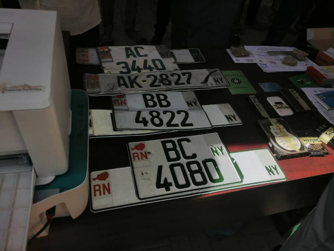 License plate placed on a table