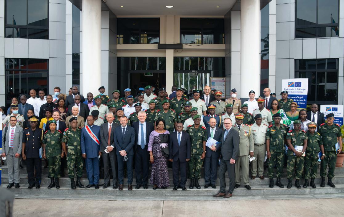 Family photo with civilians and military