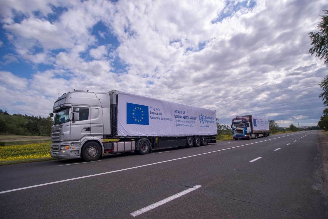 Trucks with the EU flag
