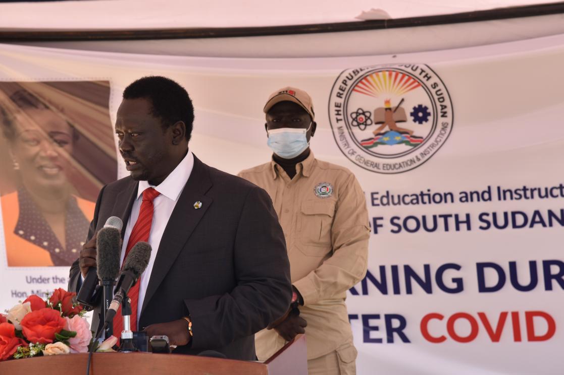 Vice President Hussein Abdelbagi making a speech during the schools reopening event in Juba on Monday