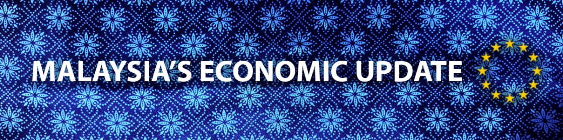 Blue banner with the text "Malaysia's economic update"