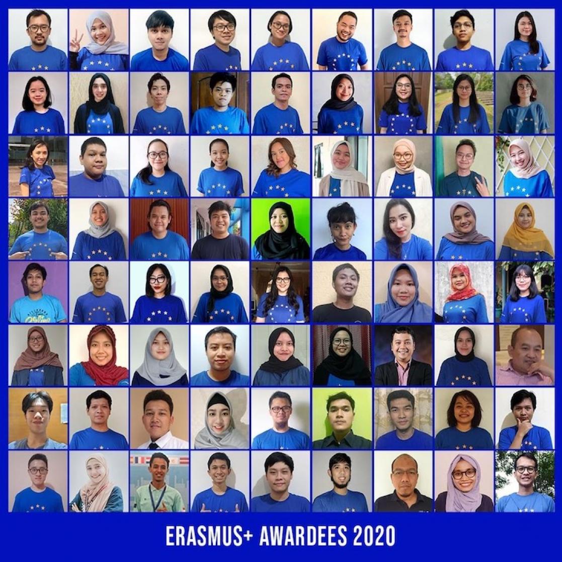 Collage of people with EU flag shirts
