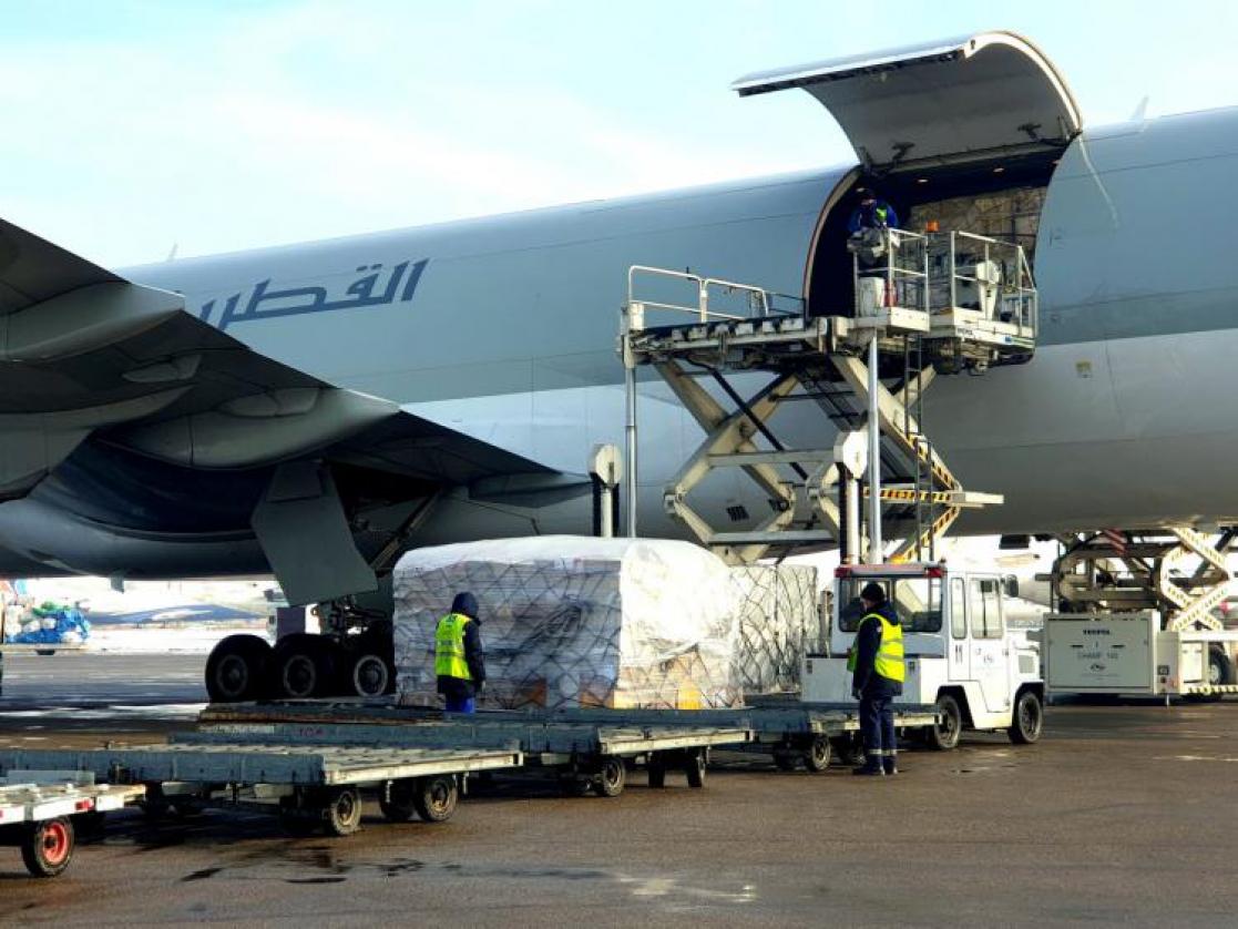 Humanitarian cargo from an aircraft