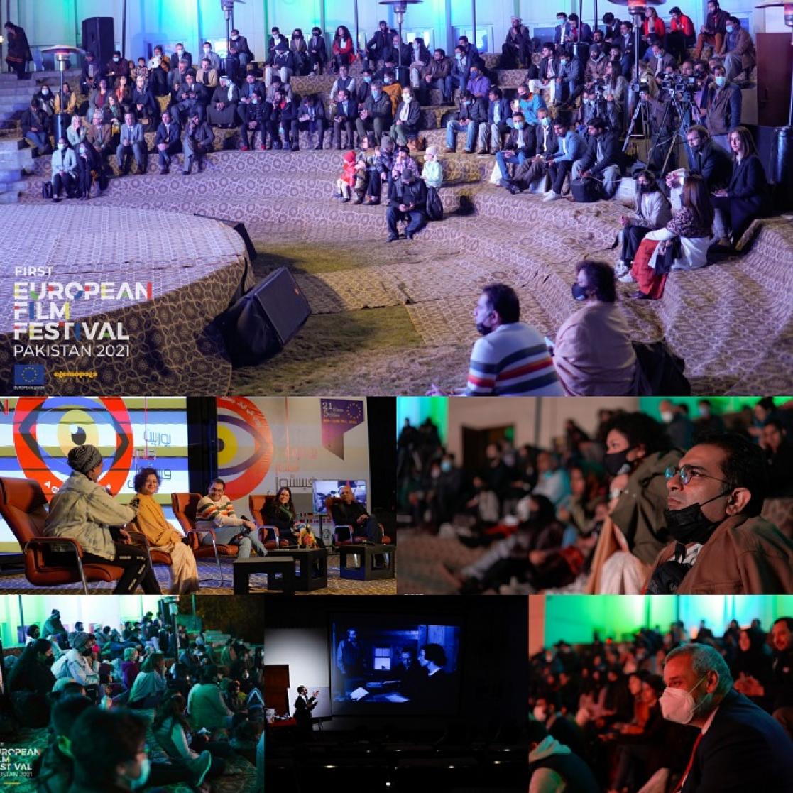 Collage of six different photos at a film festival