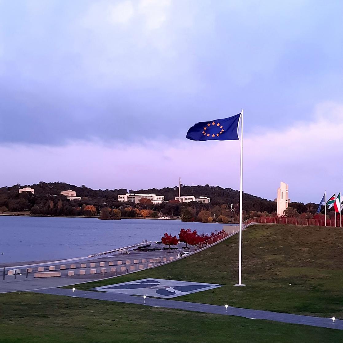 EU flag next to the coast