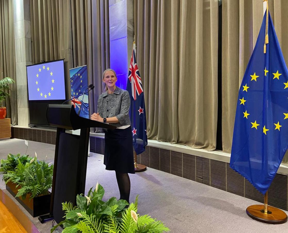 Woman giving a speech on a lectern