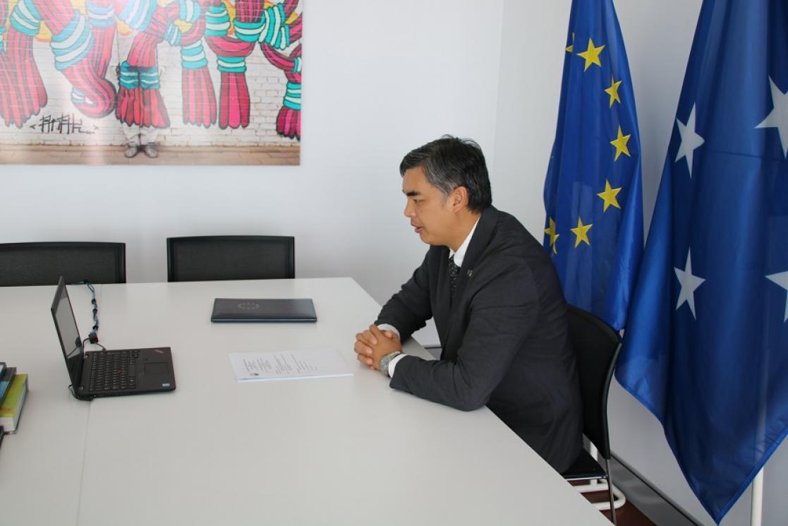 Man during an online meeting