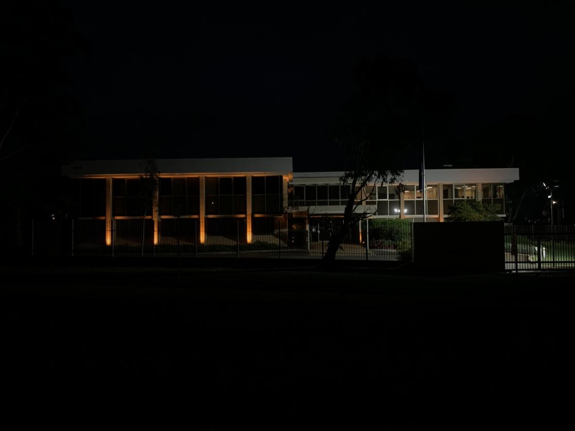 Exterior of a building at night